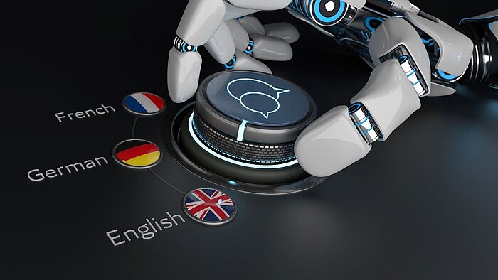 Image of a robot hand flicking a switch between different language settings